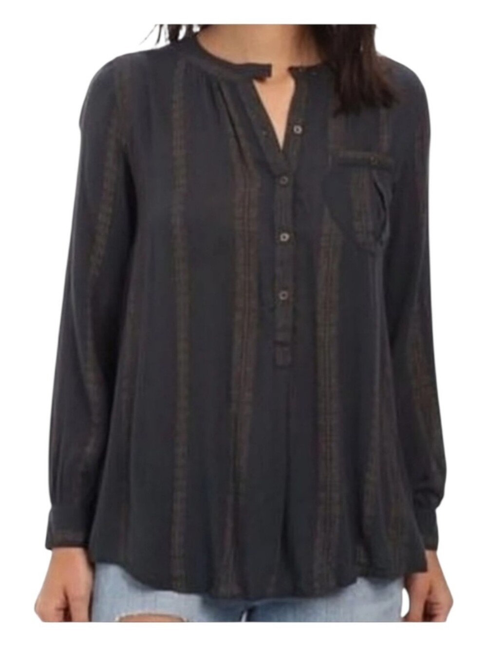 Free People Darkest Emerald Green Oversized Button-Up Blouse Small Boho Casual
